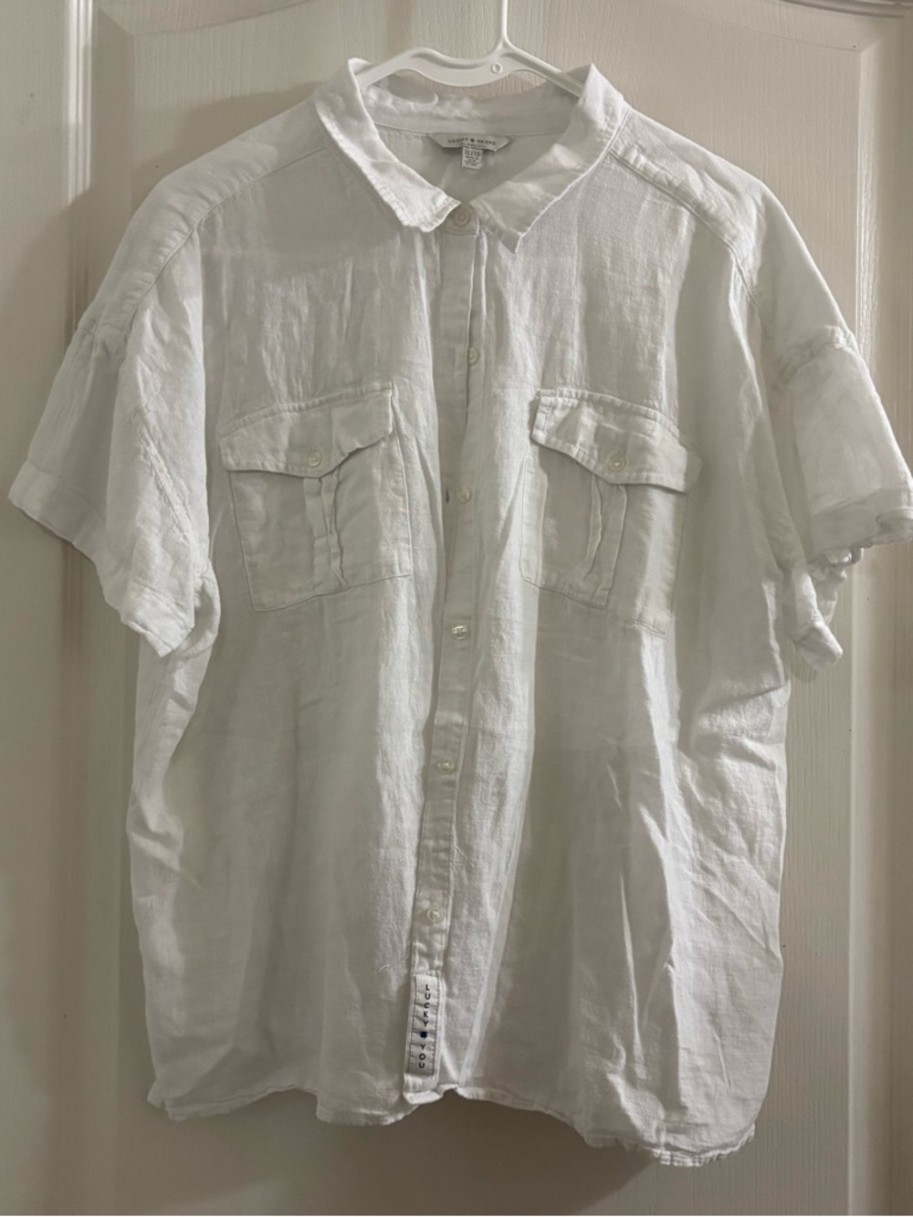 Lucky Brand White Short-Sleeve Linen Button-Down Shirt